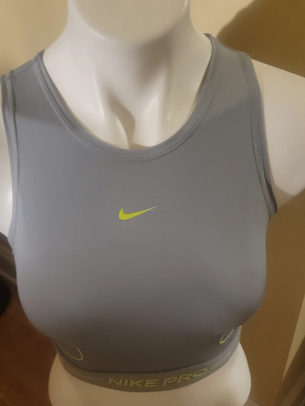 Nike Light Gray Crop Performance Tank with Neon Yellow Trim